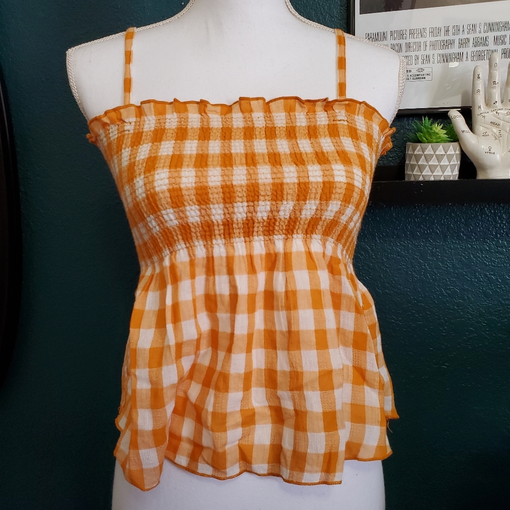 Forever 21 White and Yellow Checkered Tank